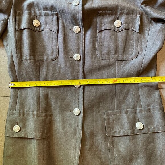 Max Mara Military Brown Jacket Logo Buttons Linen/Wool Blend-Sz.10 - Picture 11 of 13